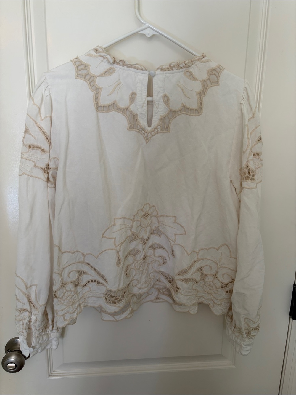 Anthropologie Lainie High Neck Ivory Lace Cutwork Long-Sleeve Blouse - Picture 11 of 11